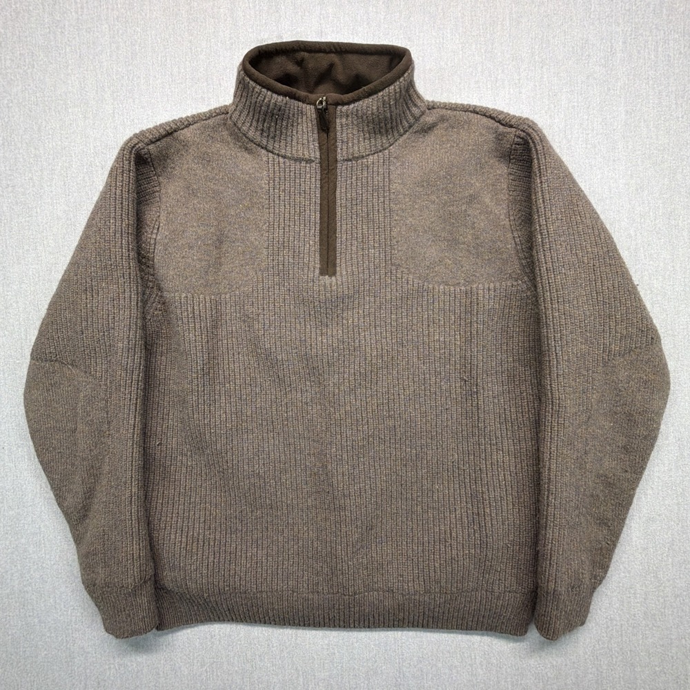 LL Bean Men's Brown Waterfowl Sweater WINDSTOPPER Size Medium Lambswool